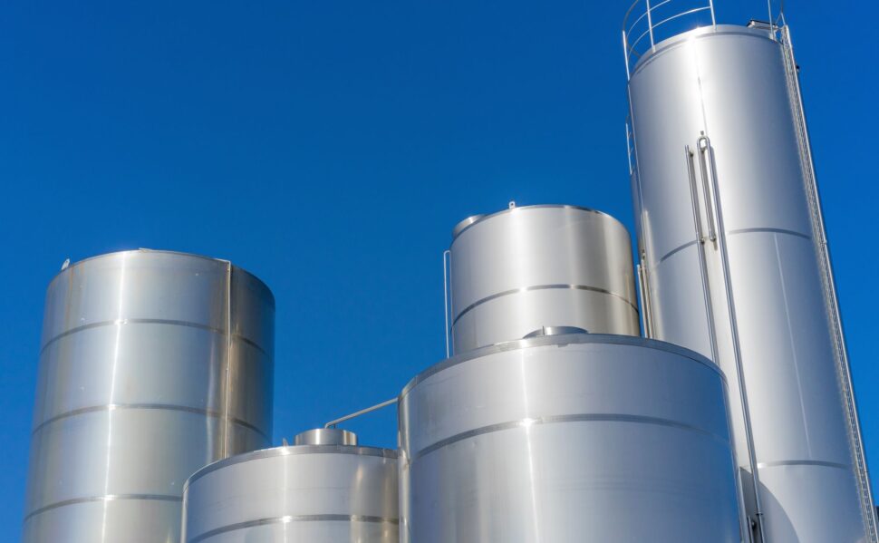 The top of steel storage tanks