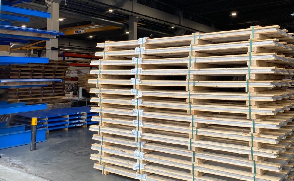 Steel on pallets ready for dispatch